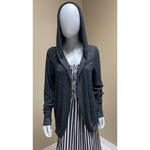 Grayson Threads Womens Charcoal Grey Marled Hooded Cashmere Soft Cardigan Size M